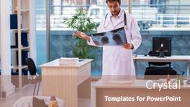  Presentation with radiologist - Slide deck having young-male-doctor-radiologist-working background and a coral colored foreground