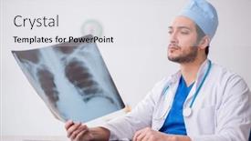  Presentation with radiologist - Slide deck having young-male-doctor-radiologist-working background and a light gray colored foreground