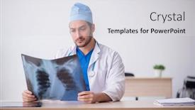 Presentation with radiologist - Presentation enhanced with young-male-doctor-radiologist-working background and a light gray colored foreground