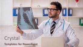  Presentation with radiologist - PPT theme featuring young-male-doctor-radiologist-working background and a soft green colored foreground