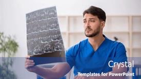  Presentation with radiologist - PPT layouts with young-male-doctor-radiologist-working background and a ocean colored foreground
