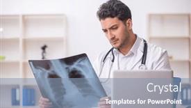  Presentation with radiologist - Presentation theme consisting of young-male-doctor-radiologist-working background and a light blue colored foreground