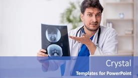  Presentation with radiologist - Presentation design having young-male-doctor-radiologist-working background and a teal colored foreground