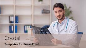  Presentation with radiologist - Presentation theme consisting of young-male-doctor-radiologist-working background and a coral colored foreground