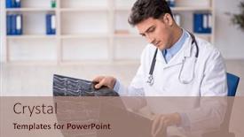  Presentation with radiologist - Slide set consisting of young-male-doctor-radiologist-working background and a coral colored foreground