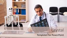  Presentation with radiologist - Audience pleasing PPT layouts consisting of young-male-doctor-radiologist backdrop and a soft green colored foreground