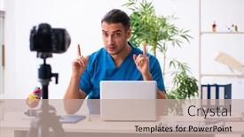  Presentation with blog - PPT layouts having young-male-doctor-recording-video background and a mint green colored foreground