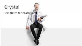 Presentation with blank backgroud - Colorful presentation enhanced with young-male-doctor-sitting backdrop and a white colored foreground