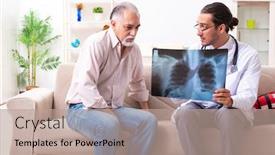  Presentation with old young - Slide set enhanced with young-male-doctor-visiting-old background and a coral colored foreground