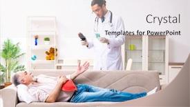  Presentation with old young - Beautiful theme featuring young-male-doctor-visiting-old backdrop and a light gray colored foreground