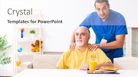  Presentation with old young - Beautiful PPT layouts featuring young-male-doctor-visiting-old backdrop and a white colored foreground