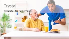  Presentation with old young - Colorful PPT layouts enhanced with young-male-doctor-visiting-old backdrop and a cream colored foreground