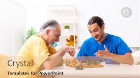  Presentation with old young - Theme enhanced with young-male-doctor-visiting-old background and a coral colored foreground