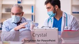  Presentation with old young - Presentation theme featuring young-male-doctor-visiting-old background and a light gray colored foreground