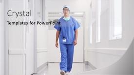  Presentation with scrubs - Amazing slide deck having young-male-doctor-wearing-scrubs backdrop and a light gray colored foreground