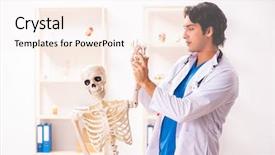  Presentation with skeleton - Beautiful presentation theme featuring skelethon healthcare - young male doctor with skeleton backdrop and a cream colored foreground