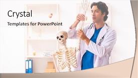  Presentation with skeleton - Cool new presentation theme with skelethon healthcare - young male doctor with skeleton backdrop and a sky blue colored foreground