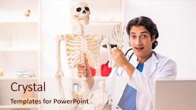  Presentation with skeleton soccer - Slides with skelethon healthcare - young male doctor with skeleton background and a lemonade colored foreground