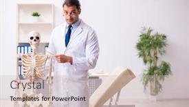  Presentation with skeleton - Amazing presentation having young-male-doctor-with-skeleton backdrop and a soft green colored foreground