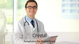  Presentation with doctor office - Cool new presentation with young male doctor with tablet backdrop and a light gray colored foreground