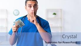  Presentation with clinic - Cool new PPT theme with young male doctor working in the clinic backdrop and a light blue colored foreground