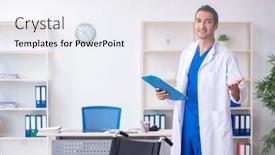  Presentation with clinic - Slide deck enhanced with young-male-doctor-working background and a  colored foreground