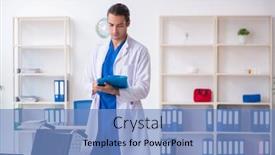  Presentation with clinic - Slides featuring young-male-doctor-working background and a  colored foreground