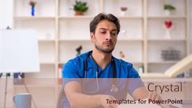  Presentation with clinic - Presentation theme consisting of young-male-doctor-working background and a coral colored foreground