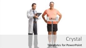  Presentation with weighing scale - Presentation theme having young-male-doctor-writing background and a light gray colored foreground