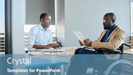  Presentation with disability - Presentation with young-male-economist-with-disability background and a teal colored foreground