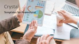  Presentation with diagram - PPT layouts having young male economist with touchpad pointing at financial diagram on screen while explaining data to colleague background and a mint green colored foreground
