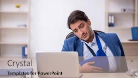  Presentation with workplace accident - Slide deck featuring young-male-employee-after-car background and a mint green colored foreground