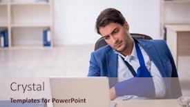  Presentation with workplace accident - PPT layouts consisting of young-male-employee-after-car background and a  colored foreground