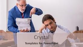  Presentation with old papers - Presentation theme consisting of young-male-employee-and-old background and a mint green colored foreground