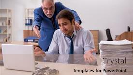 Presentation with old papers - Colorful presentation enhanced with young-male-employee-and-old backdrop and a coral colored foreground