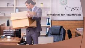  Presentation with employee - Colorful slide deck enhanced with young-male-employee-being-dismissed backdrop and a light gray colored foreground