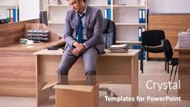  Presentation with employee - PPT theme consisting of young-male-employee-being-dismissed background and a coral colored foreground