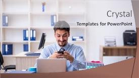  Presentation with birthday - Slide deck with young-male-employee-celebrating-birthday background and a  colored foreground