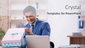  Presentation with birthday - Slides enhanced with young-male-employee-celebrating-birthday and a sky blue colored foreground