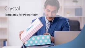  Presentation with birthday - PPT layouts featuring young-male-employee-celebrating-birthday and a sky blue colored foreground