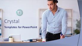  Presentation with office cleaning - Audience pleasing slides consisting of young-male-employee-cleaning-office backdrop and a sky blue colored foreground