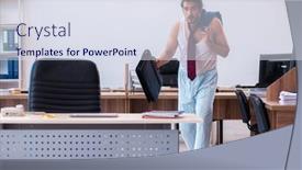  Presentation with work - Audience pleasing PPT theme consisting of young-male-employee-coming backdrop and a sky blue colored foreground