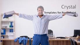  Presentation with sport - Cool new presentation theme with young-male-employee-doing-sport backdrop and a white colored foreground