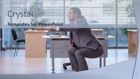  Presentation with sport - Presentation theme enhanced with young-male-employee-doing-sport background and a light blue colored foreground