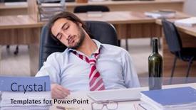  Presentation with drinking alcohol - Audience pleasing PPT theme consisting of young-male-employee-drinking-alcohol backdrop and a light blue colored foreground