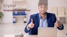  Presentation with virtual workplace - Presentation theme featuring young-male-employee-enjoying-virtual background and a soft green colored foreground