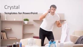  Presentation with employee - PPT layouts with young-male-employee-getting-up background and a sky blue colored foreground