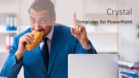  Presentation with employee motviation - Colorful theme enhanced with young-male-employee-having-breakfast backdrop and a mint green colored foreground