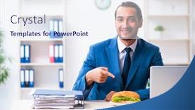  Presentation with breakfast - Cool new presentation theme with young-male-employee-having-breakfast backdrop and a sky blue colored foreground