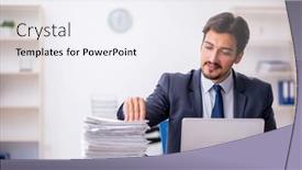  Presentation with employee - Presentation design featuring young-male-employee-in-brainstorming background and a sky blue colored foreground